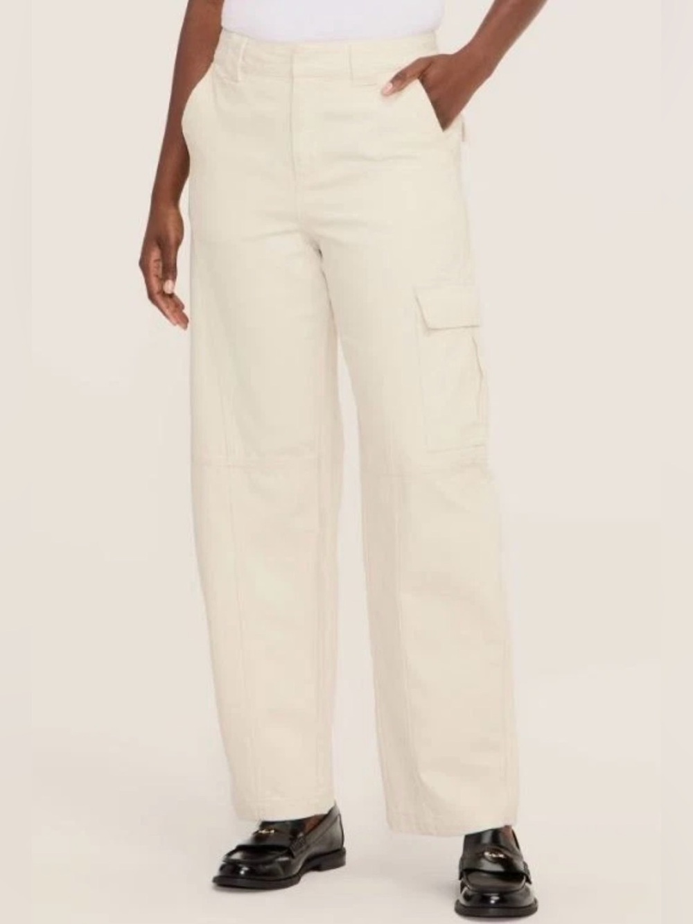Woolrich Barrel Leg Cargo 100% Cotton Denim Jeans High Waisted Pants Cream 4